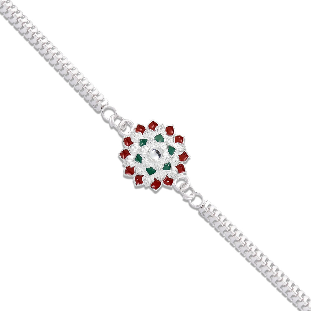 Silver Flower Design Rakhi