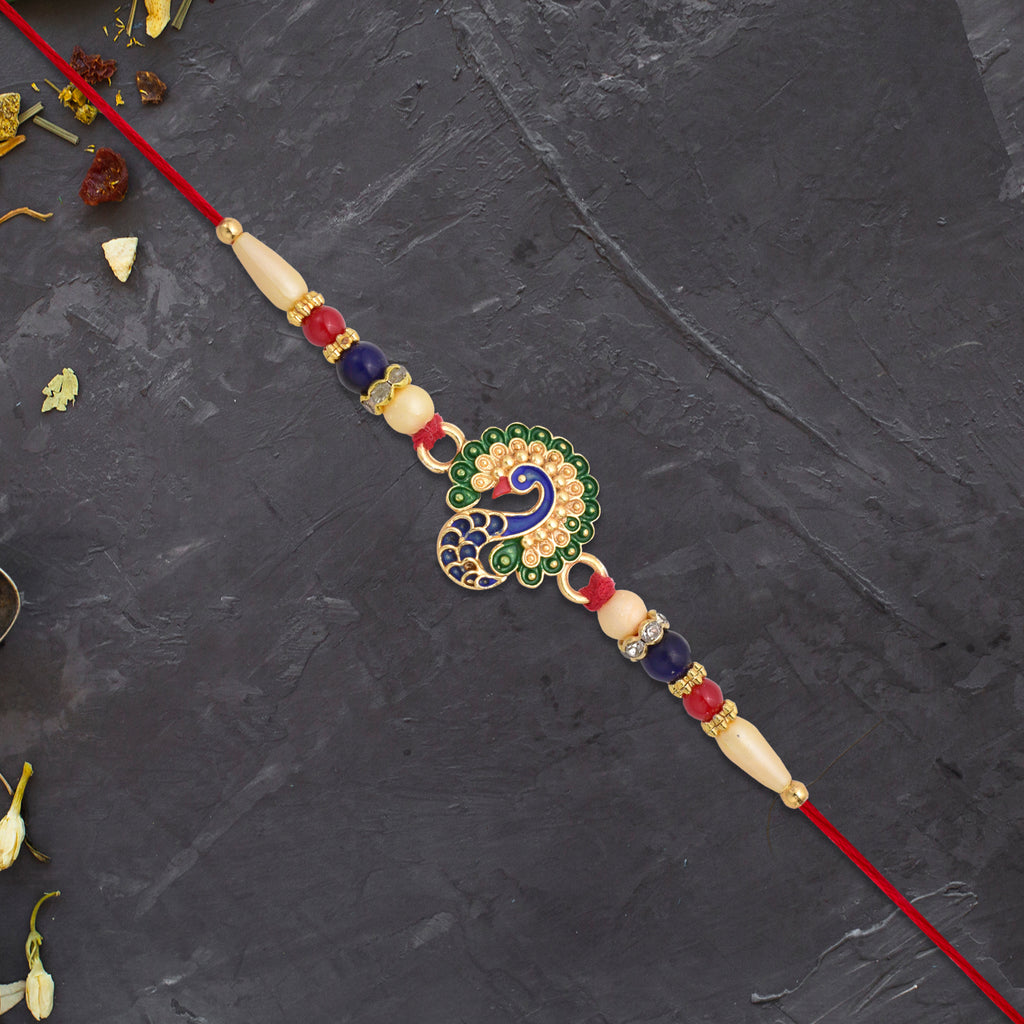 Multicolor Peacock Rakhi With Beads
